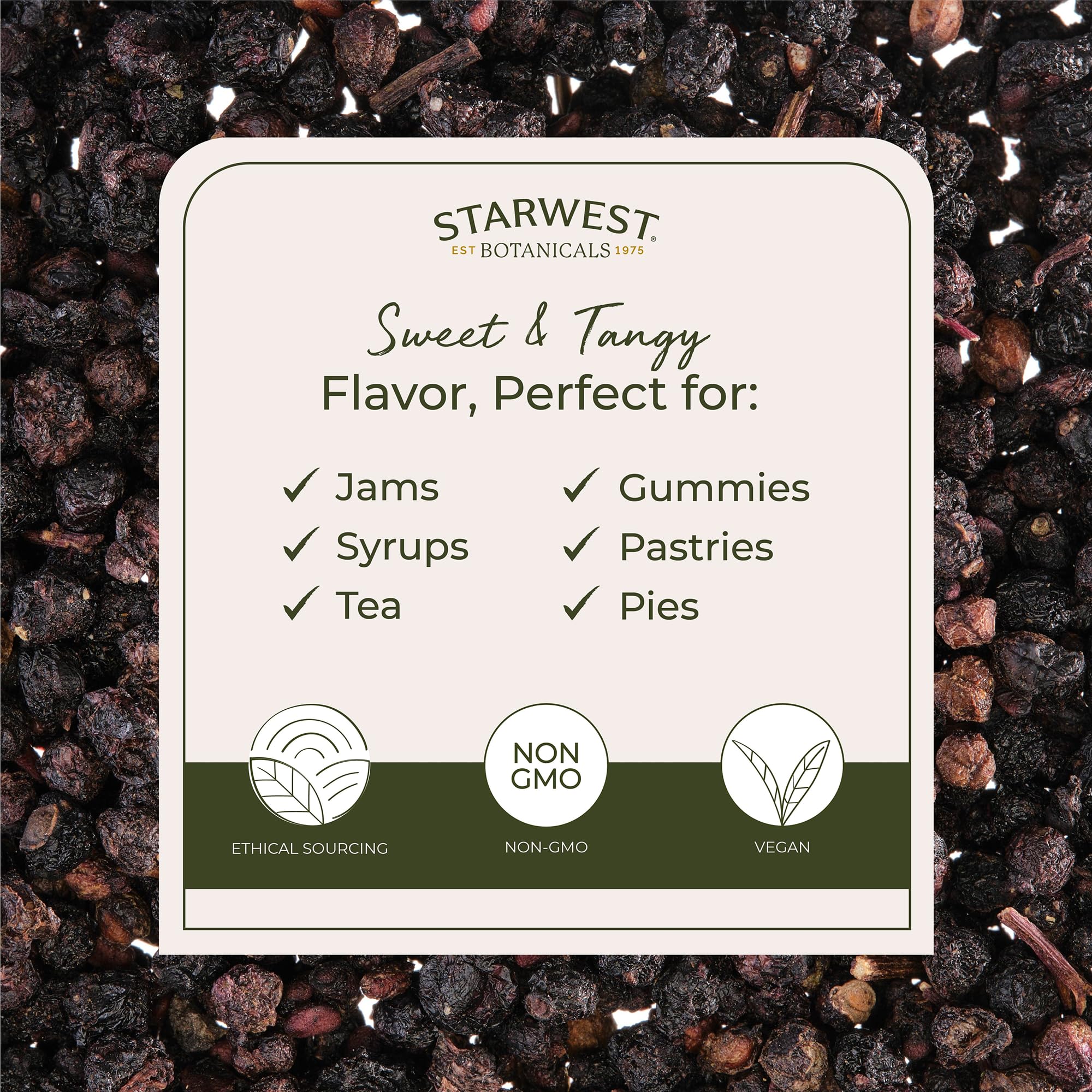 Starwest elderberries steeping for fragrant tea and soothing infusions.