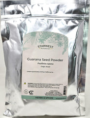 Starwest Botanicals Guarana Seed Powder bag, resealable packaging preserves freshness for easy storage