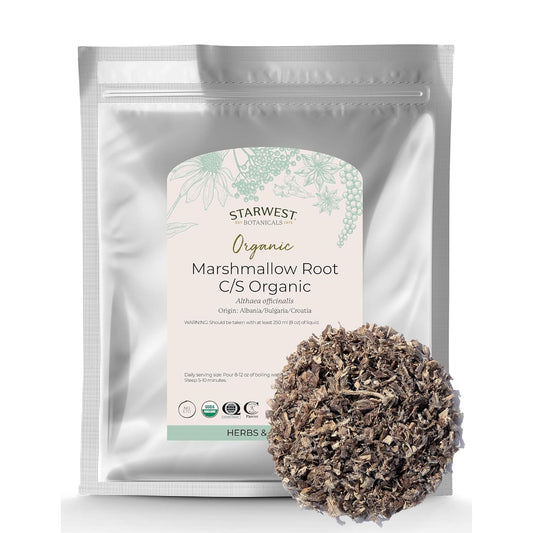 Starwest Botanicals marshmallow root dried herb ready for tea preparation