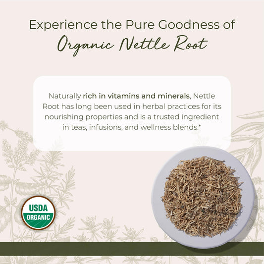 Starwest Botanicals nettle root cut-sifted closeup shows earthy texture.