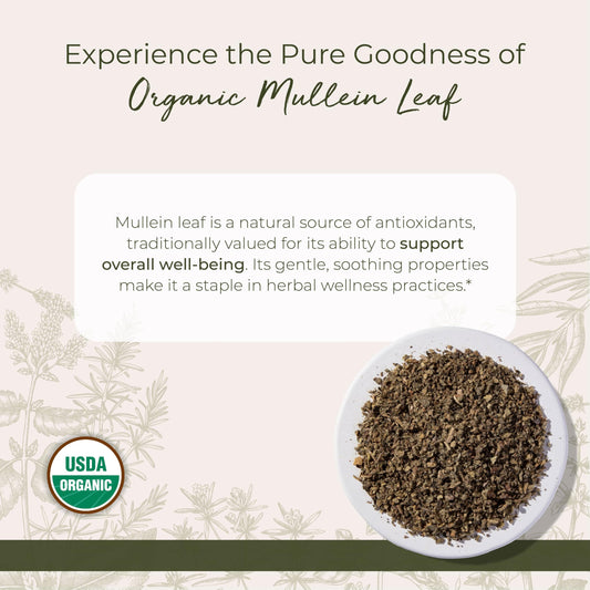 Starwest Botanicals Organic Mullein Leaf cut and sifted, bag format ready for brews.