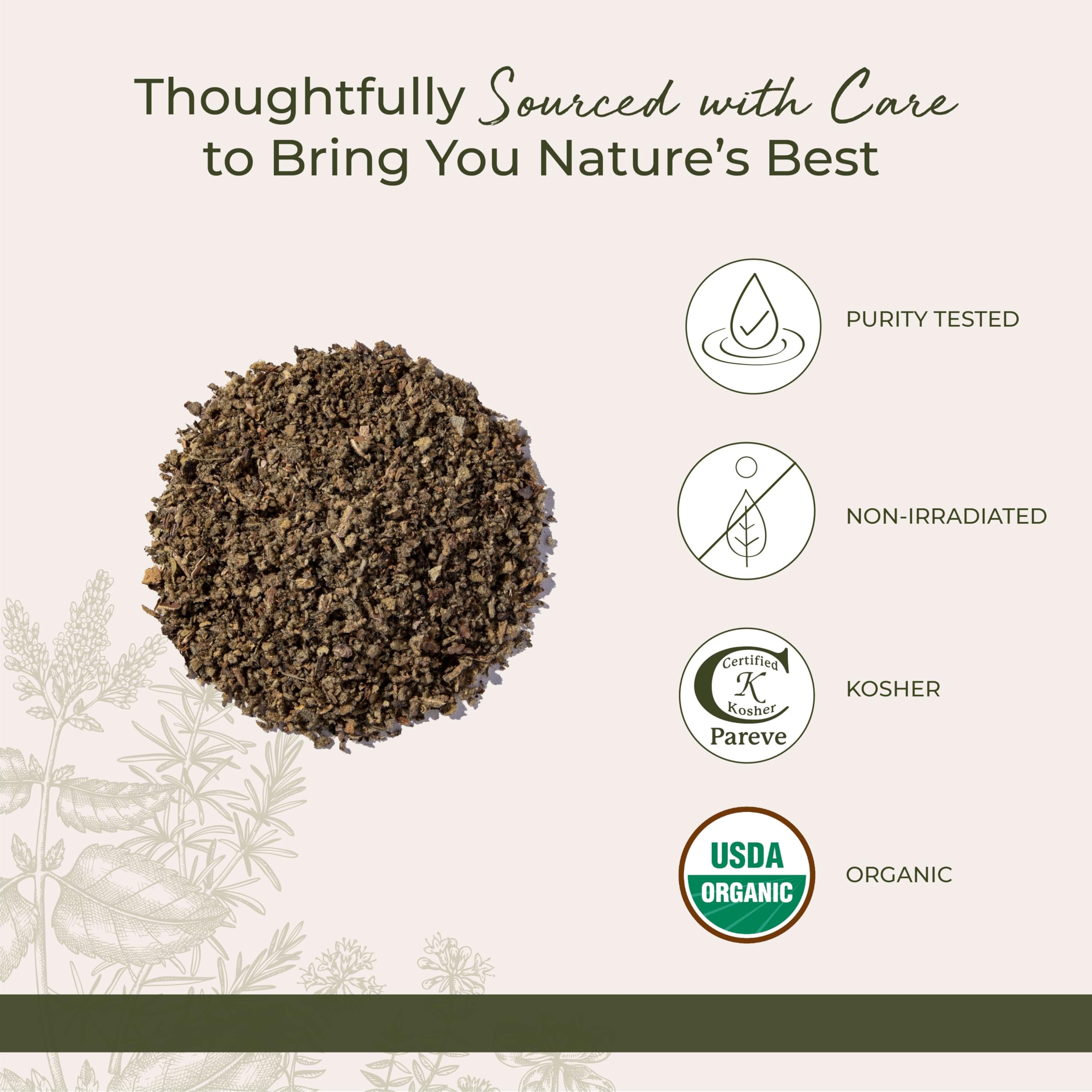 Starwest Botanicals Organic Mullein Leaf with kosher certification and non-GMO labeling.