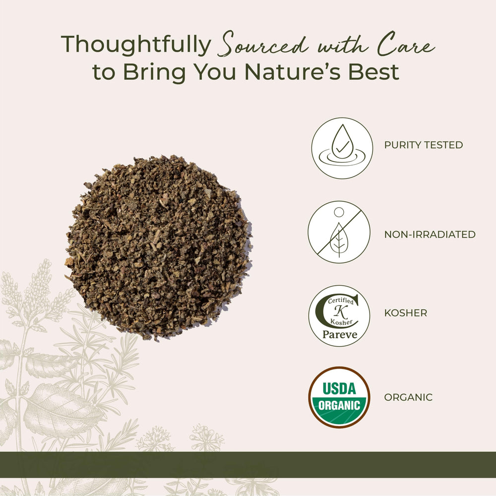 Starwest Botanicals Organic Mullein Leaf with kosher certification and non-GMO labeling.