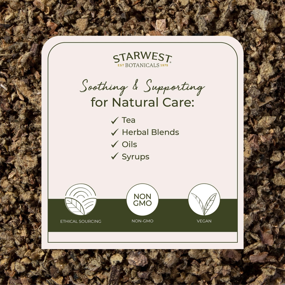 Starwest Botanicals Organic Mullein Leaf suited for tea infusions and syrups.