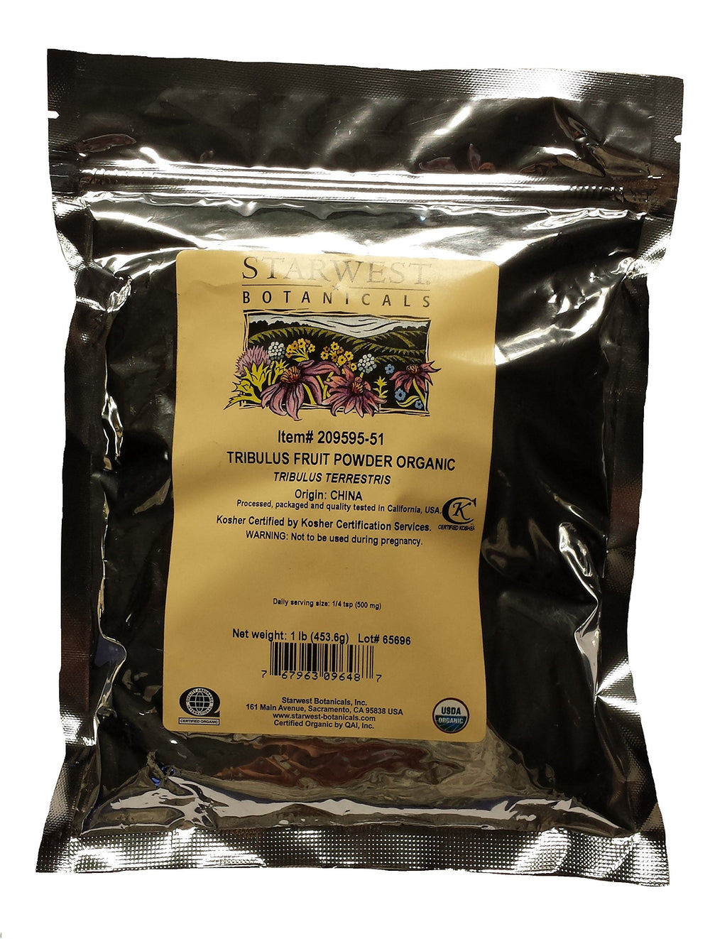 Starwest Botanicals Tribulus fruit powder in a resealable bag for convenient daily use