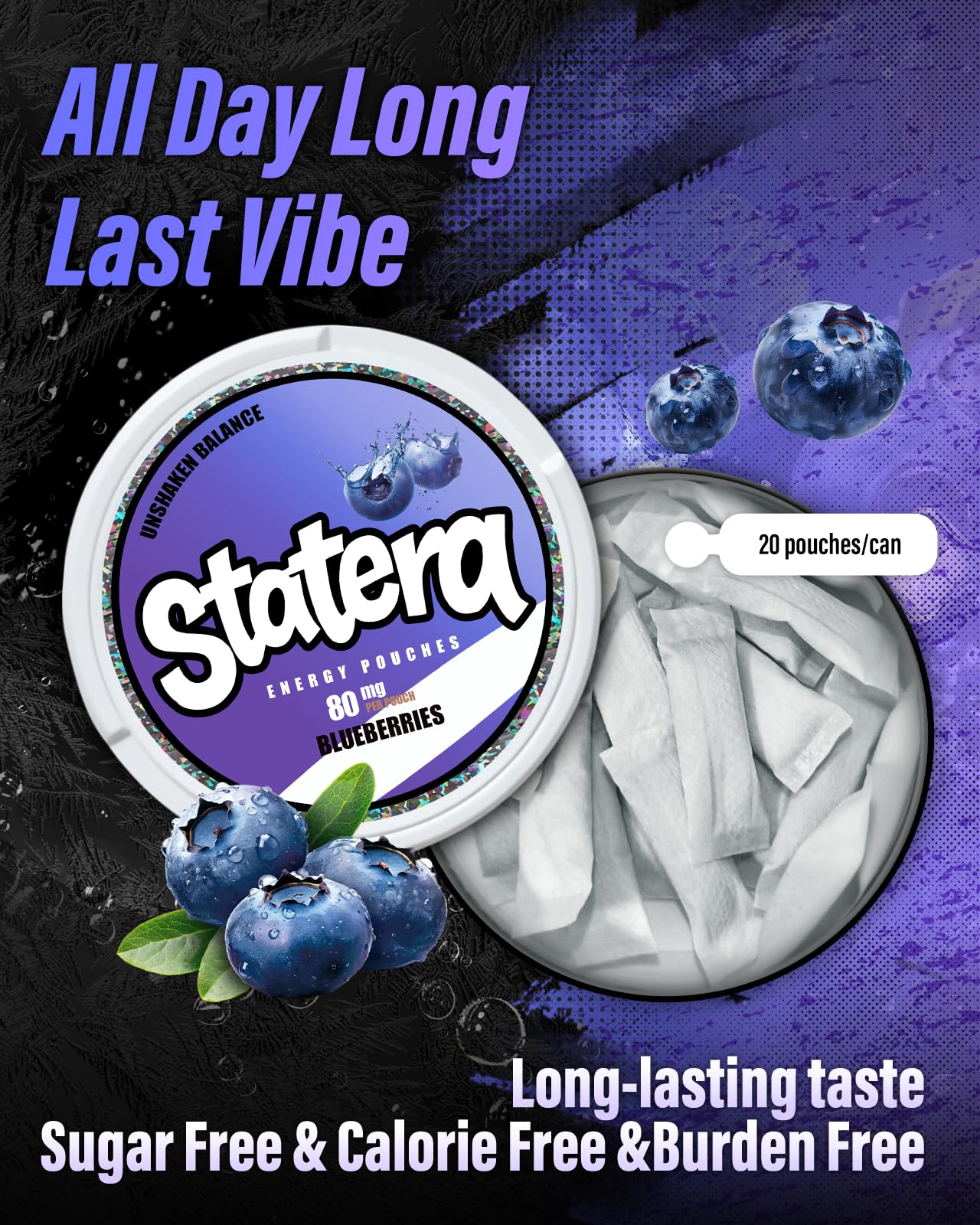 Statera Energy Pouches blueberry flavor pack for convenient on-the-go energy