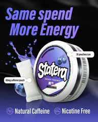 Statera Energy Pouches label closeup highlighting natural caffeine ingredients