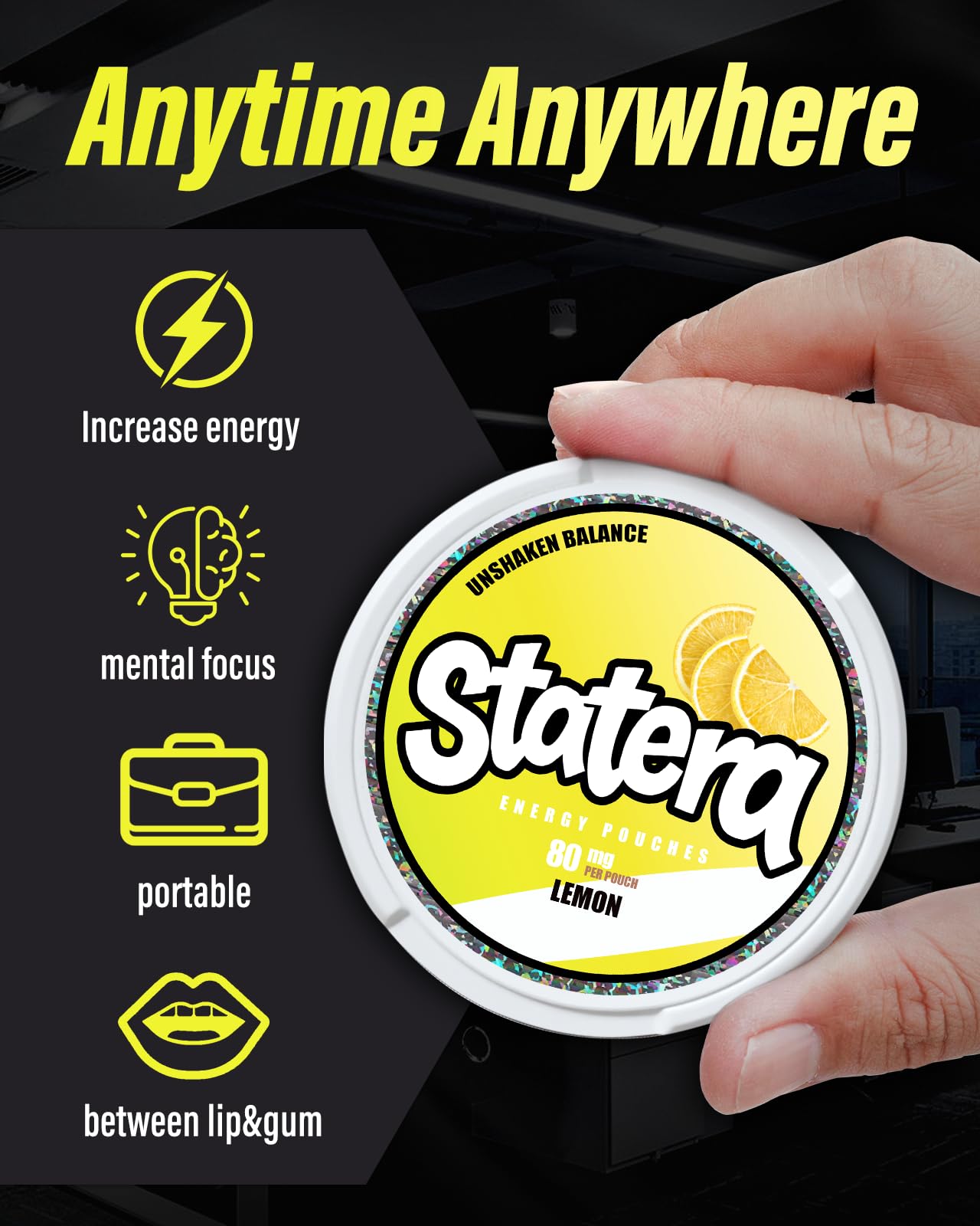 Statera Energy Pouches Lemon open can with pouches ready for quick energy.