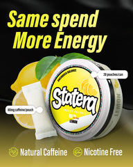 Statera Energy Pouches Lemon side view of can emphasizing compact, on-the-go energy.