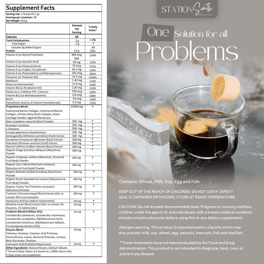 Station South Collective hydrolyzed multi collagen scoop ready to mix for convenient daily use.