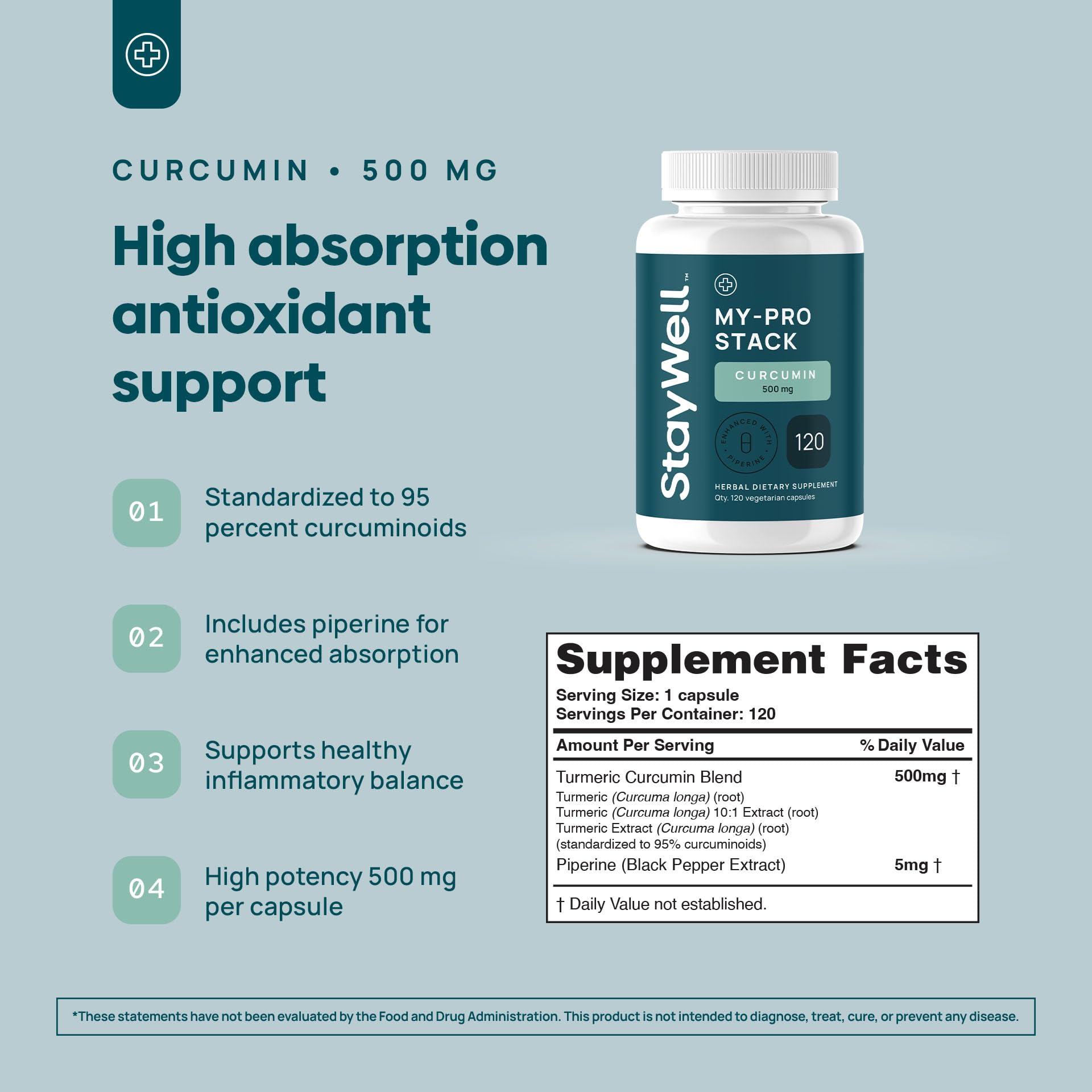 Stay-Well Naturals curcumin capsules presented for an antioxidant-focused routine.