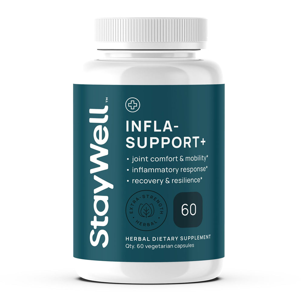 Stay-Well Naturals Infla-Support bottle for daily balance.