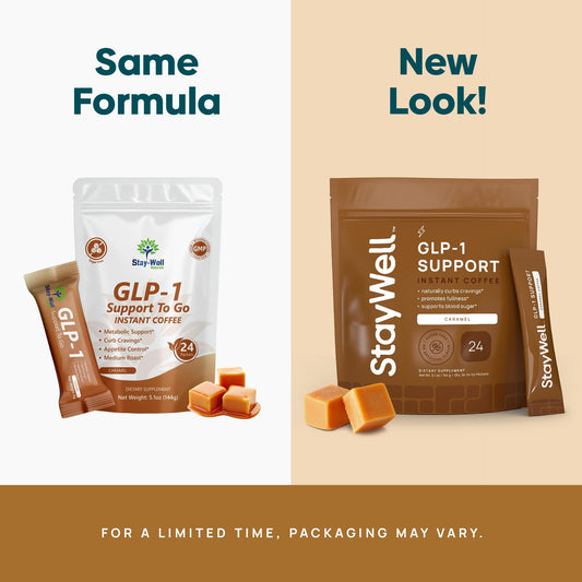 Stay-Well Naturals Slim Coffee GLP-1 Caramel cup showcasing crave-control comfort.