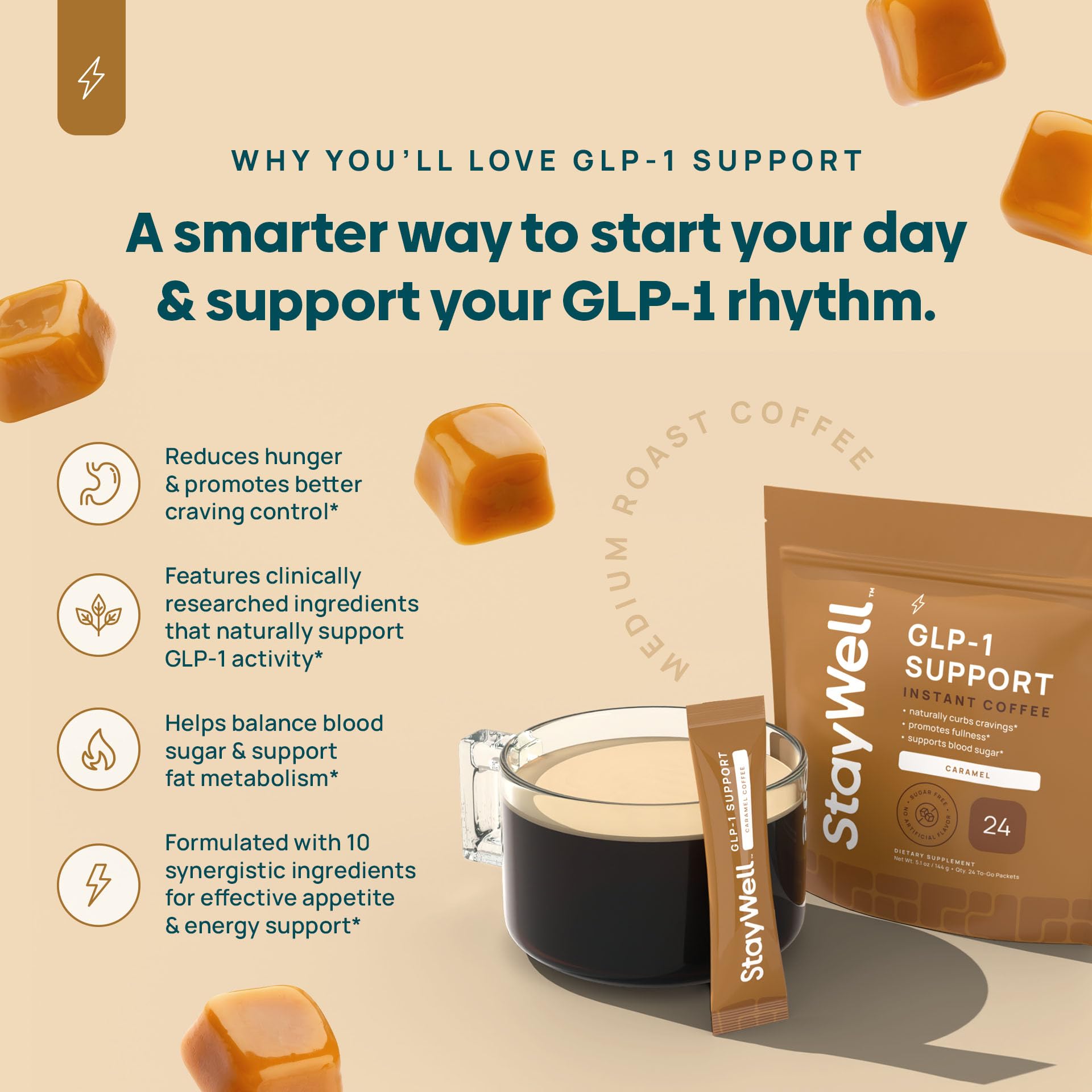 Stay-Well Naturals Slim Coffee GLP-1 Vanilla scoop close-up with smooth taste.