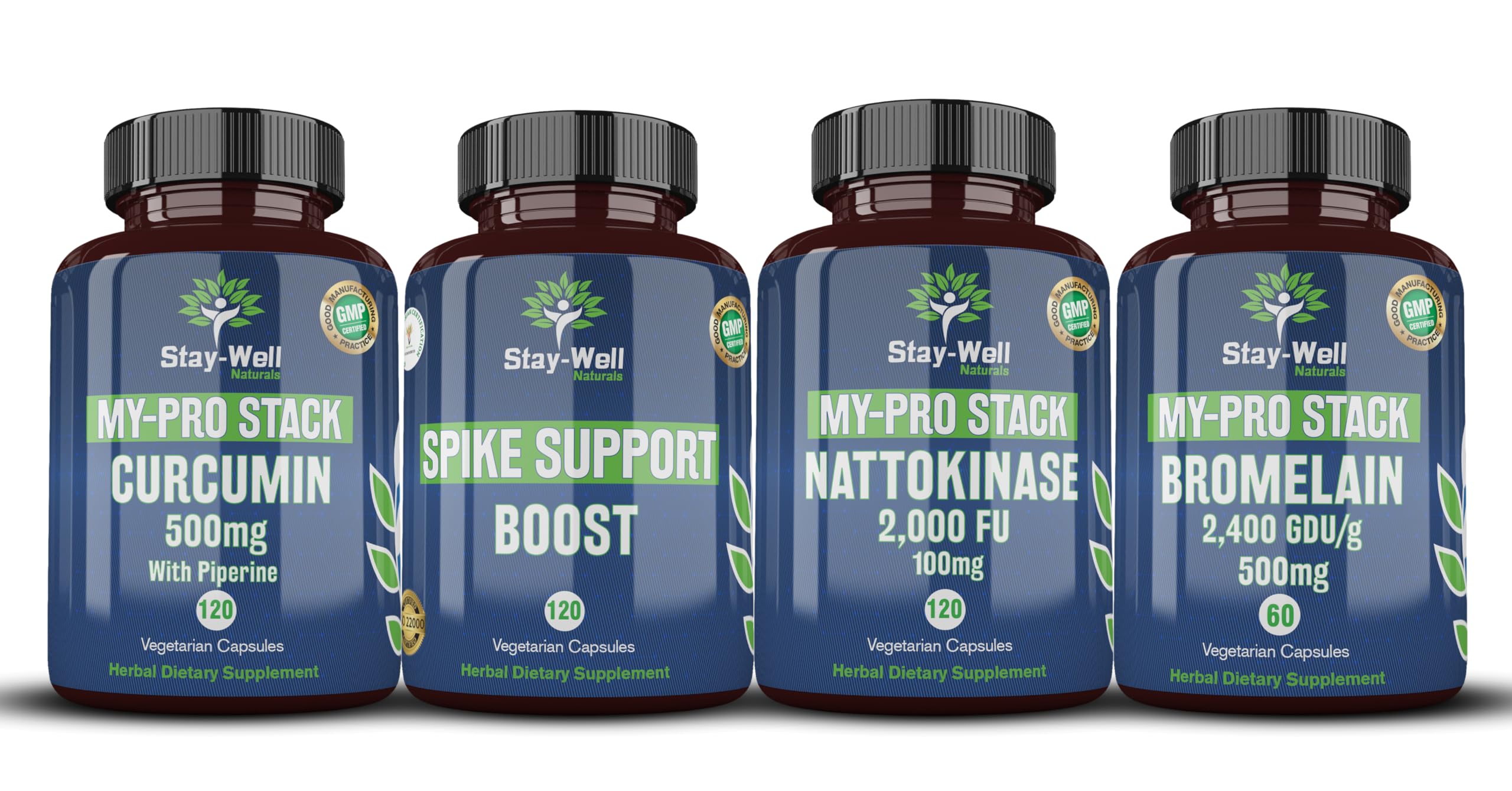 Stay-Well Naturals Spike Support bottle highlights nattokinase for immune support and circulatory health.