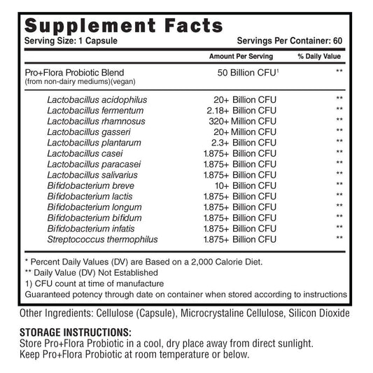 Steel Supplements Pro+Flora Probiotic bottle front label displays 14-strain formula