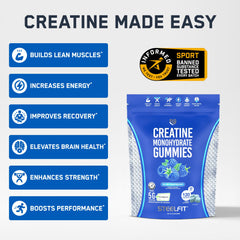 SteelFit Creapure Gummies close-up showing chewy texture for easy post-workout fueling.