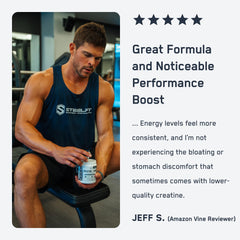 SteelFit Creatine HMB powder ingredients highlight 5g Creapure and 3g HMB.