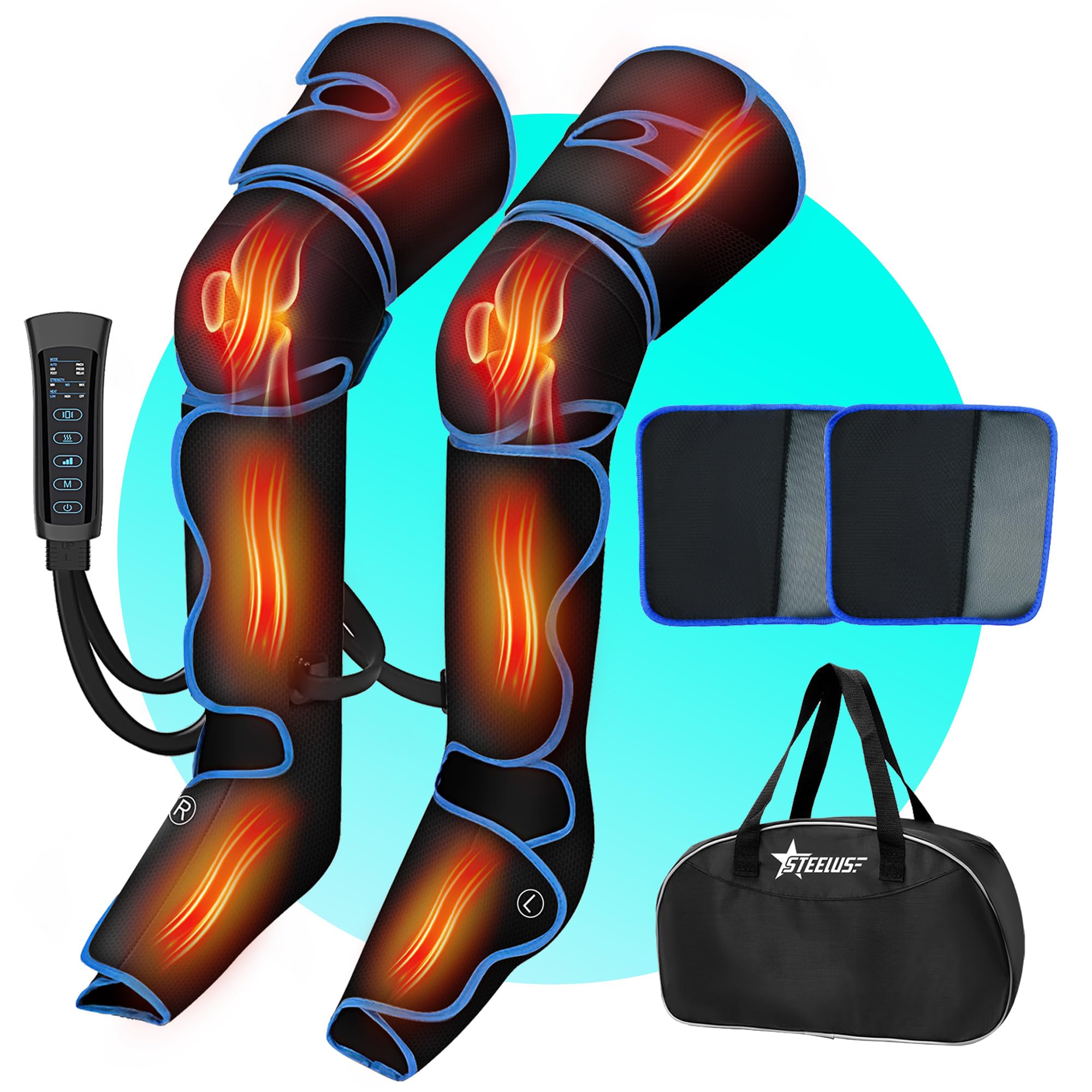 STEELUS Leg Massager wrap-around front view for full-leg compression and relaxation