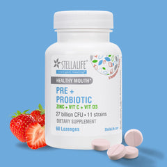 StellaLife 11 strains graphic showing diverse probiotic benefits for oral health