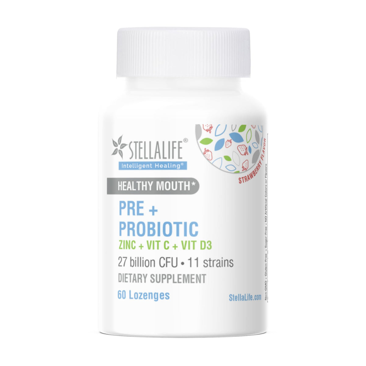 StellaLife Probiotics lozenges strawberry flavor close-up for fresh breath support