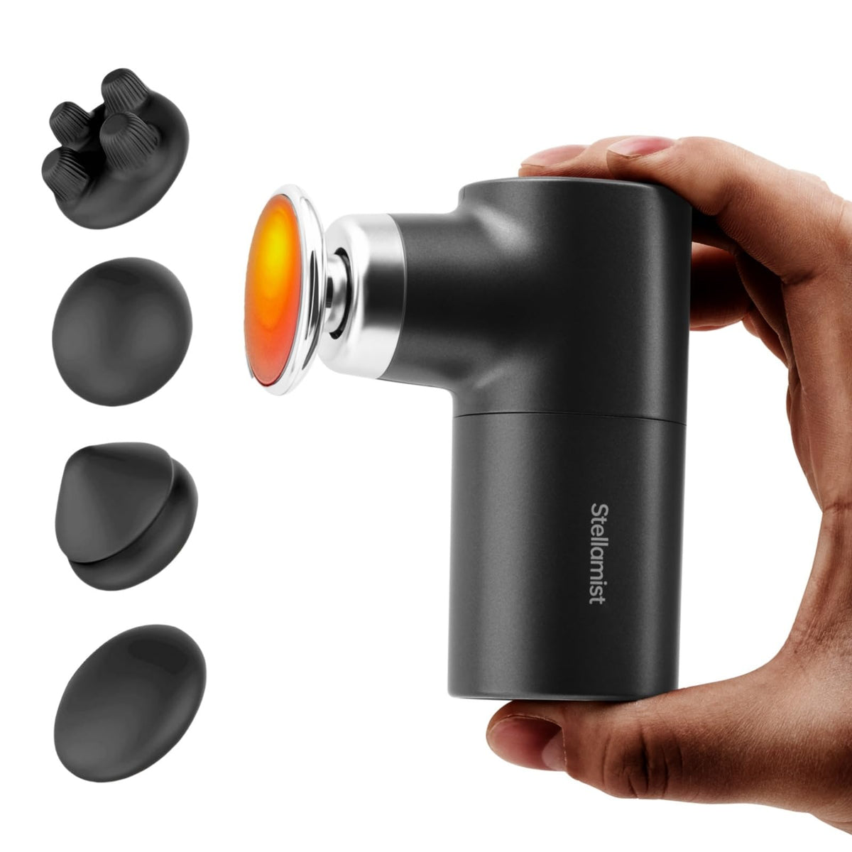 Stellamist Mini Massage Gun with heat function for quick warmth on tense muscles.