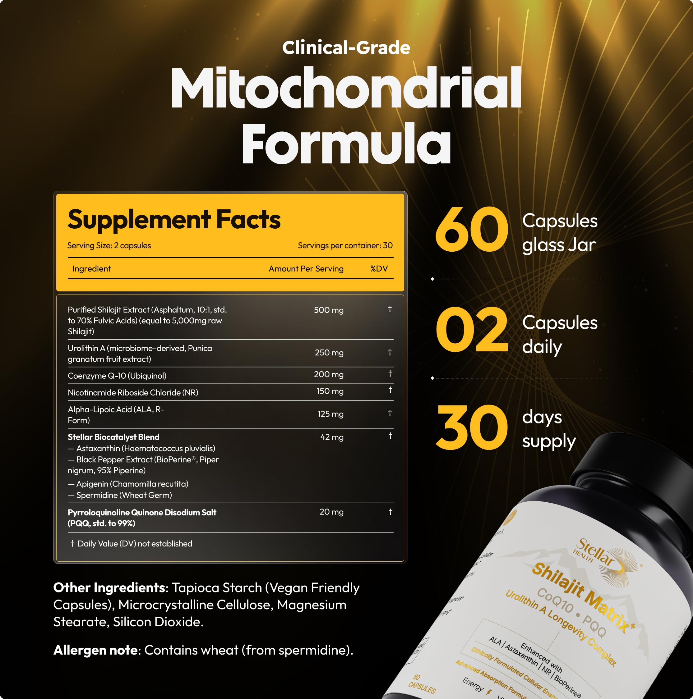 Stellar Health Clinical Mitochondrial Complex capsules in hand – portable daily supplement.