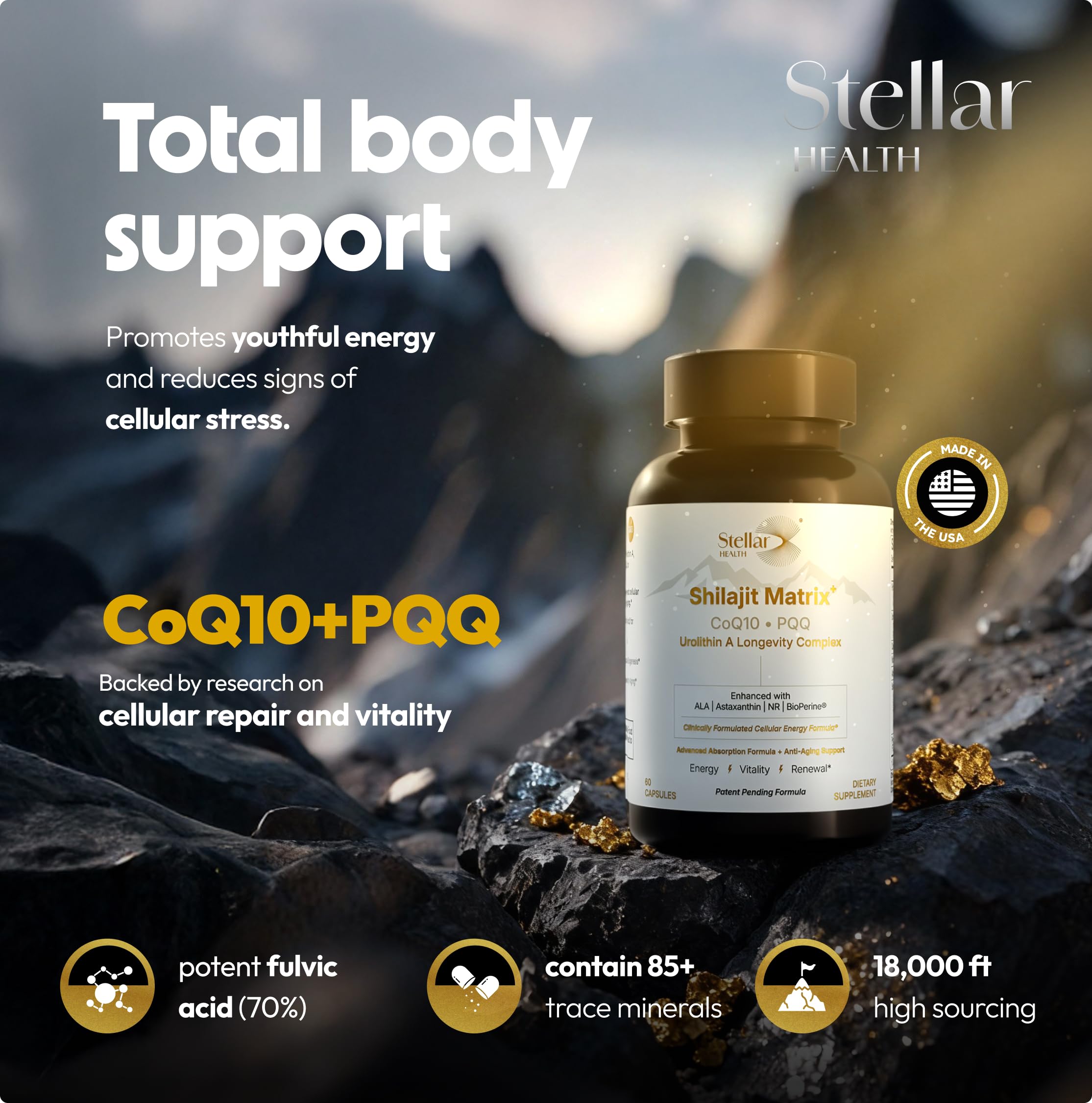Stellar Health Clinical Mitochondrial Complex capsules – easy daily energy and focus.
