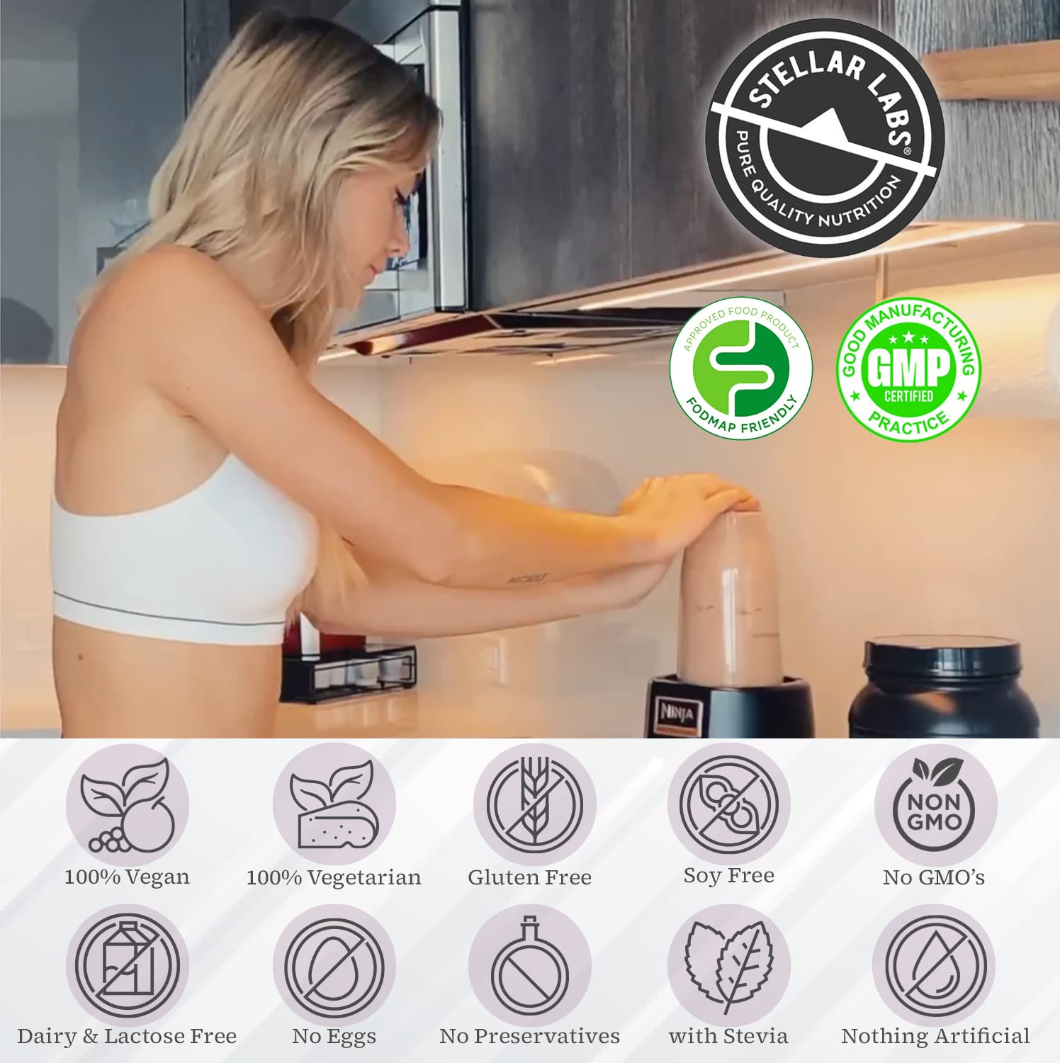 Stellar Labs shaker with vegan protein mix for on the go