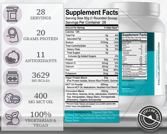Stellar Labs vegan protein scoop showing a measured serving for easy daily use.