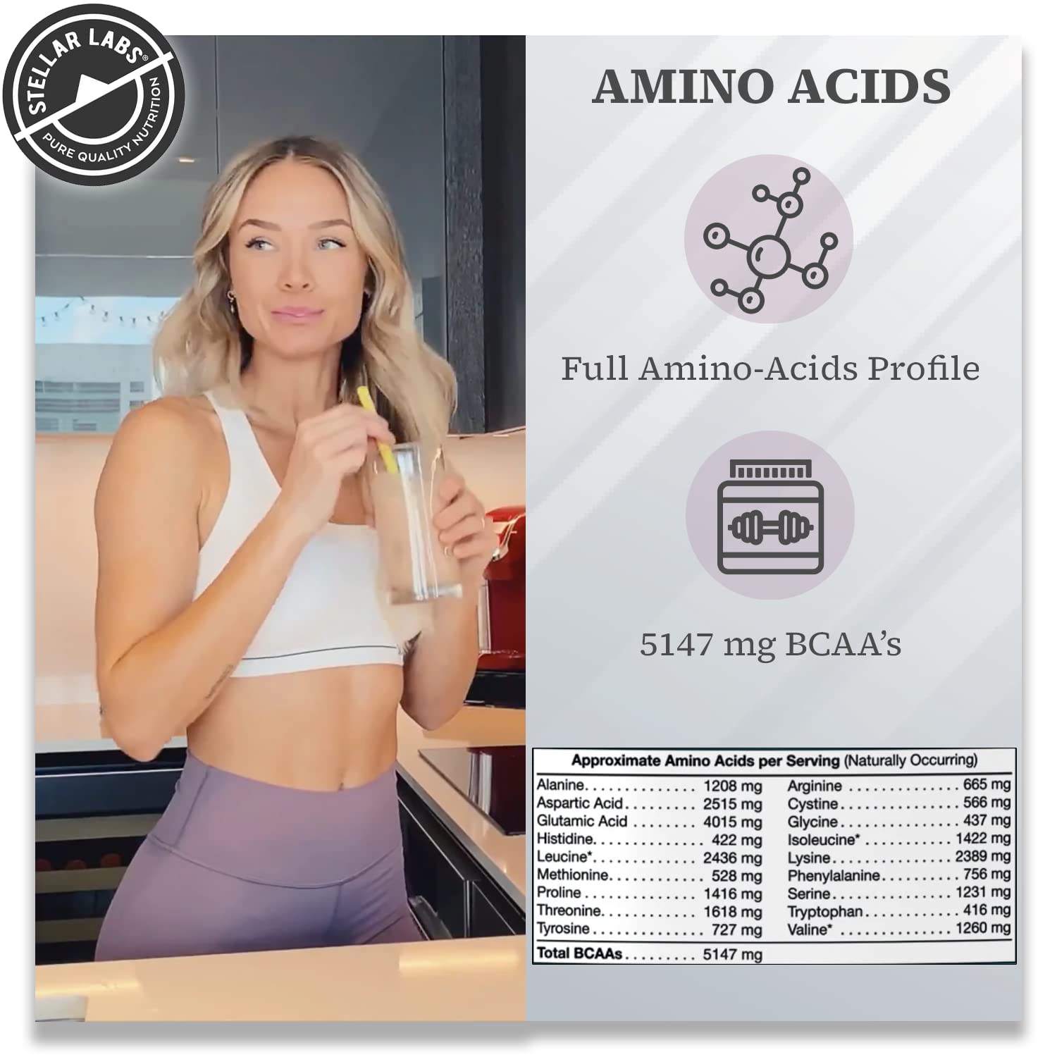 Stellar Labs nutrition panel emphasizes low sugar and keto friendly profile