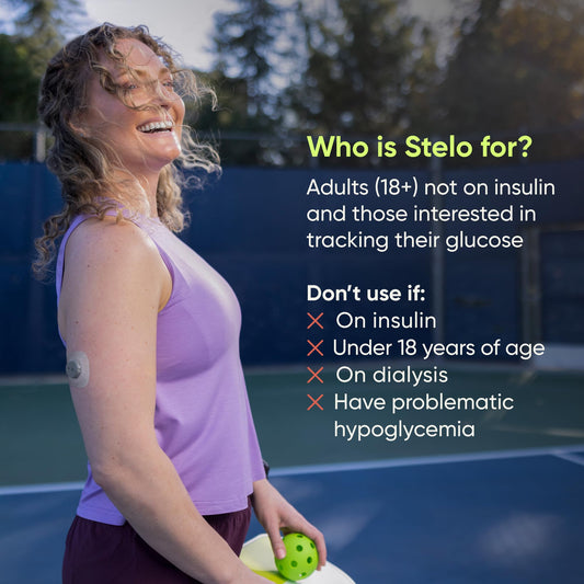 Stelo app interface showing glucose trend and current value