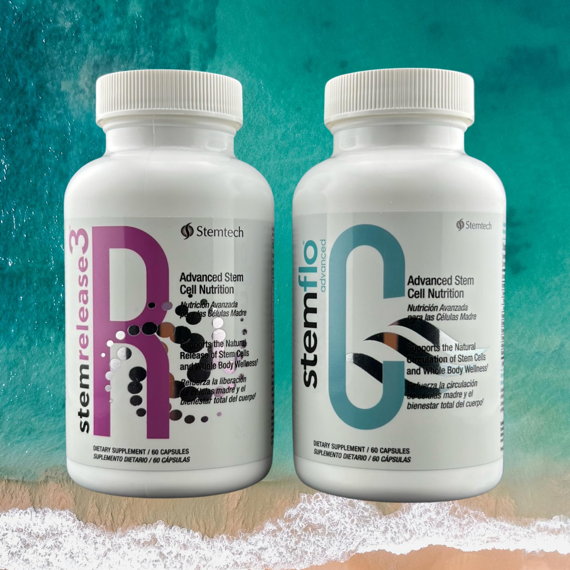 StemTech daily-use routine with water and capsules for easy supplementation.