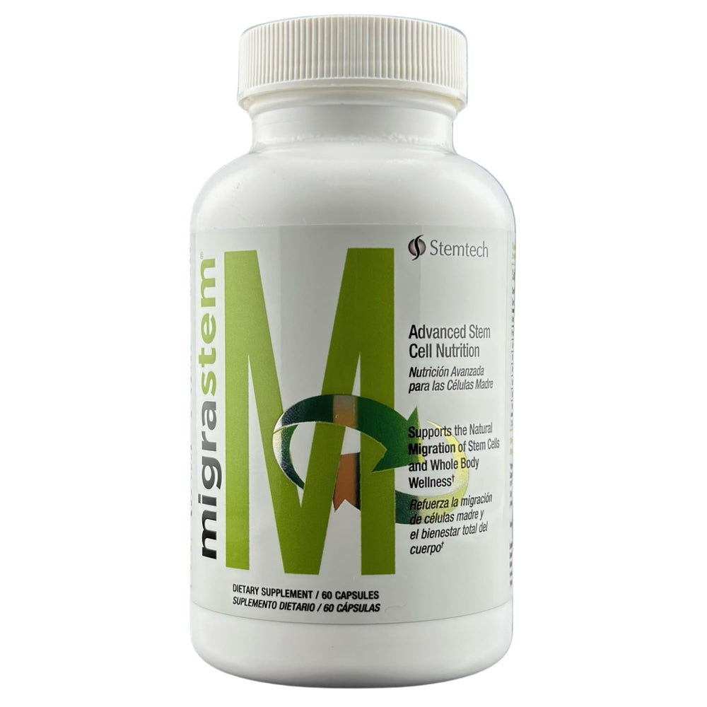 StemTech MigraStem bottle on a clean table for daily wellness support.