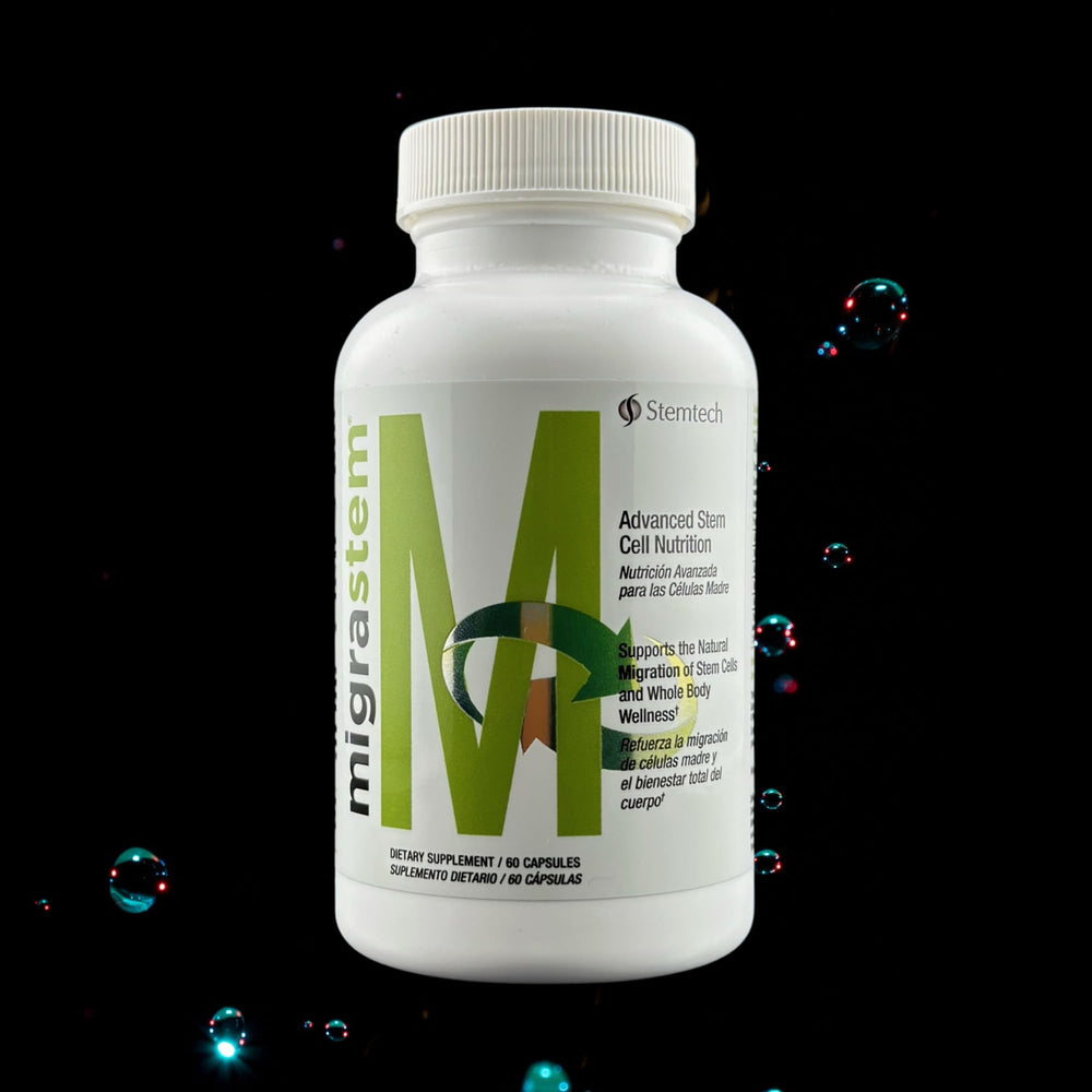 StemTech MigraStem capsules close-up showing convenient daily supplementation.