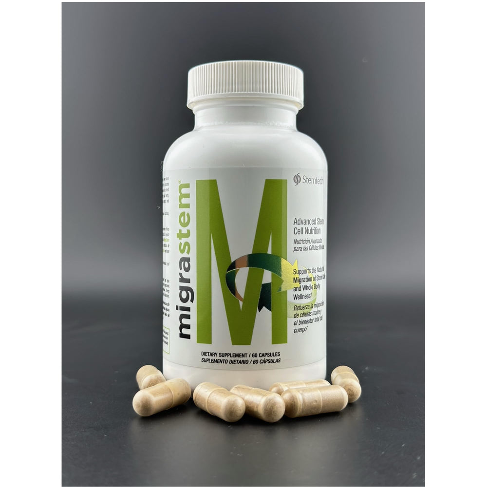 StemTech MigraStem with goji berries highlights an antioxidant-rich superfood blend.