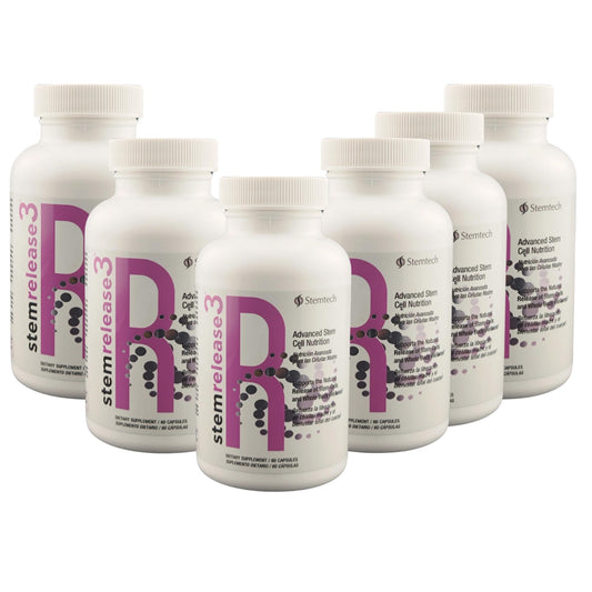 StemTech StemRelease3 bottle front with capsules for everyday vitality support.