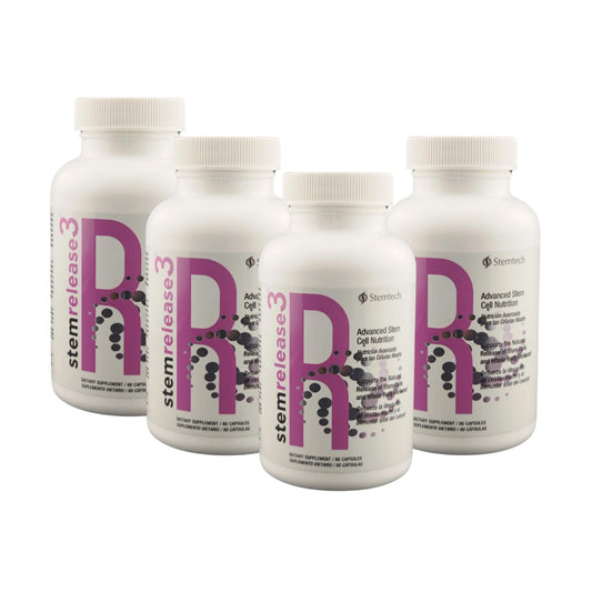 Stemtech Stemrelease3 bottle front view for convenient daily supplementation.