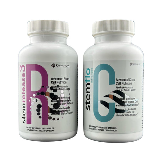 StemTech StemRelease3 StemFlo combo packaging front view for daily wellness support.