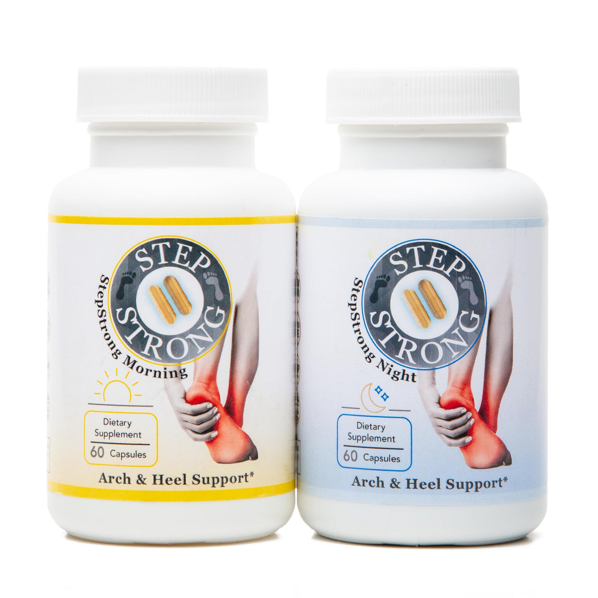 StepStrong Daily Defense bottle closeup highlighting premium foot health capsules.