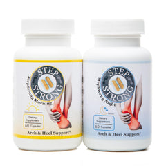 StepStrong Daily Defense bottle closeup highlighting premium foot health capsules.