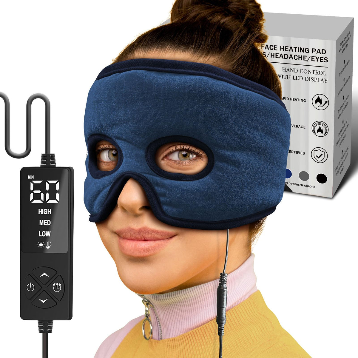 Sticro Moist Heat Sinus Mask showing full-coverage heat across forehead and cheeks for targeted warmth.
