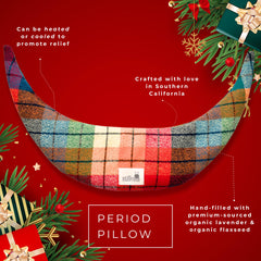 Close-up of rainbow tartan fabric on the Moon Comfort Pillow highlights soft, cozy texture.