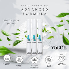 Still Standing cooling menthol foot spray compact 15ml delivers quick cooling relief.