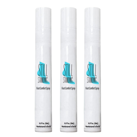 Still Standing Advance Formula leakproof 15ml travel spray set for mess-free on-the-go foot refreshment.
