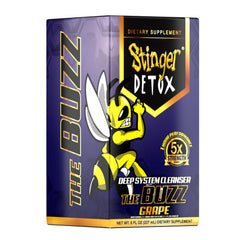Stinger Detox Buzz 5X grape 8oz drink in use for a quick detox experience