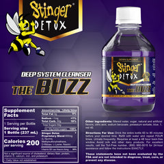 Stinger Detox Buzz 5X grape 8oz two-pack box image suggesting travel-friendly detox