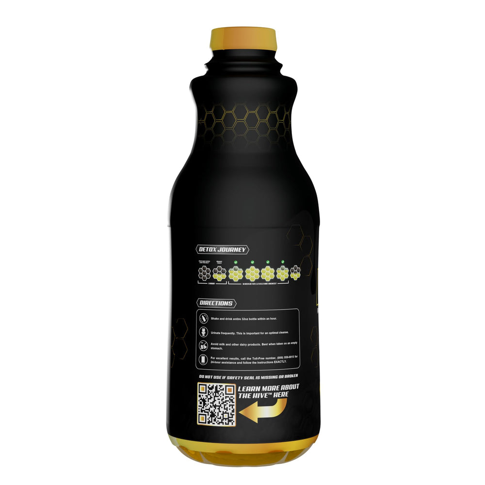 Stinger Detox The Hive premium label close-up showing USA-made detox formulation.