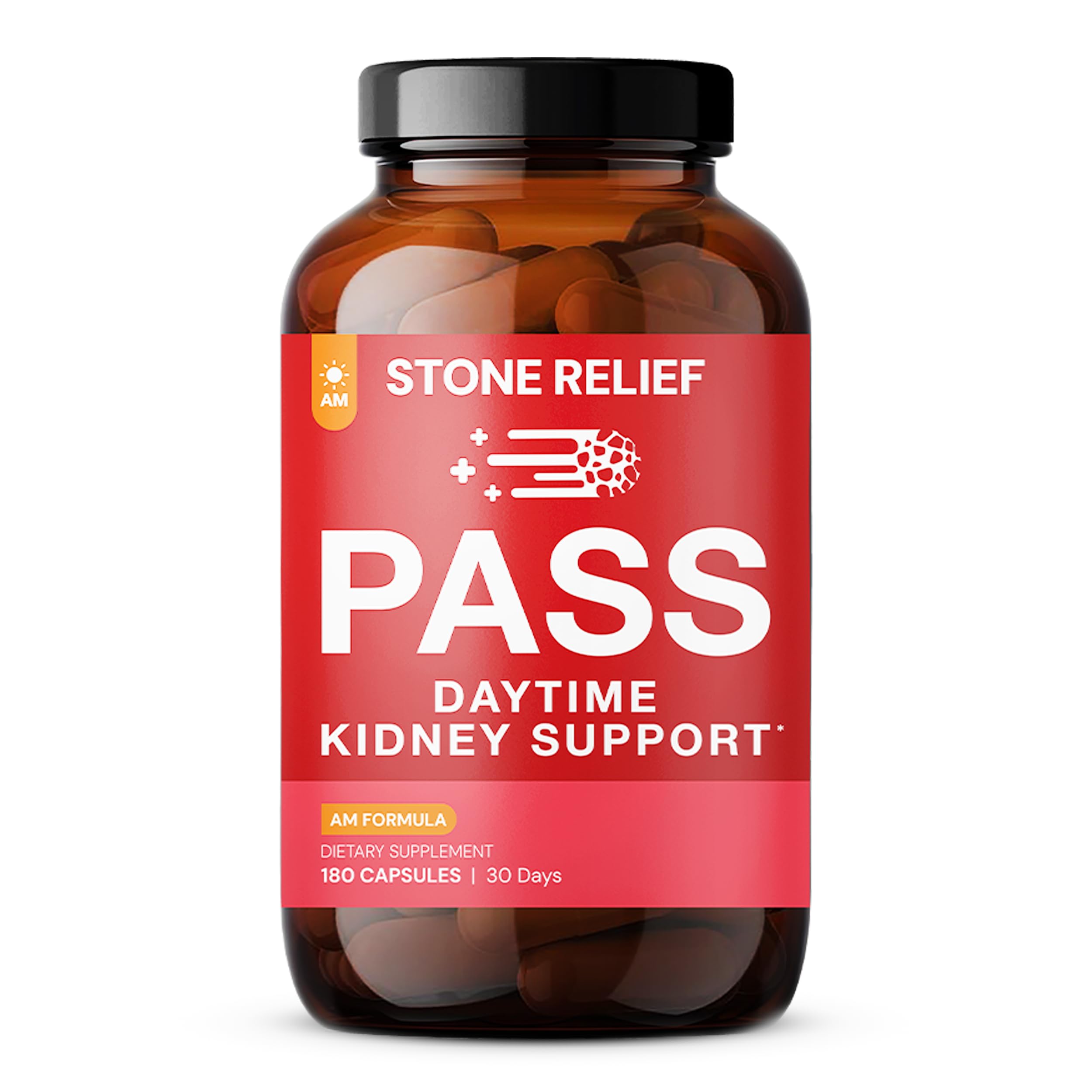 Stone Relief Daytime kidney support bottle with capsules for daytime urinary comfort.