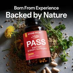 Stone Relief reusable stone catcher included for observing hydration during use.